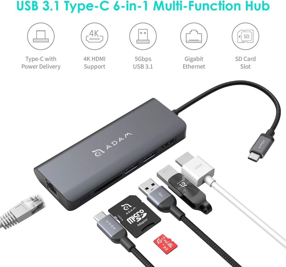 "Buy Online  ADAM Elements CASA HUB A01s USB-C 4K 6-in-1 Hub- Grey Accessories"