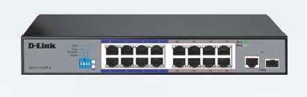 "Buy Online  D-LINK 16-port 10/100Base-T Unmanaged Long Range 250m PoE+ Surveillance Switch with 16 PoE ports| 1 Gigabit combo RJ45/SFP port| 150W PoE Power budget DLDES-F1016P-E Networking"