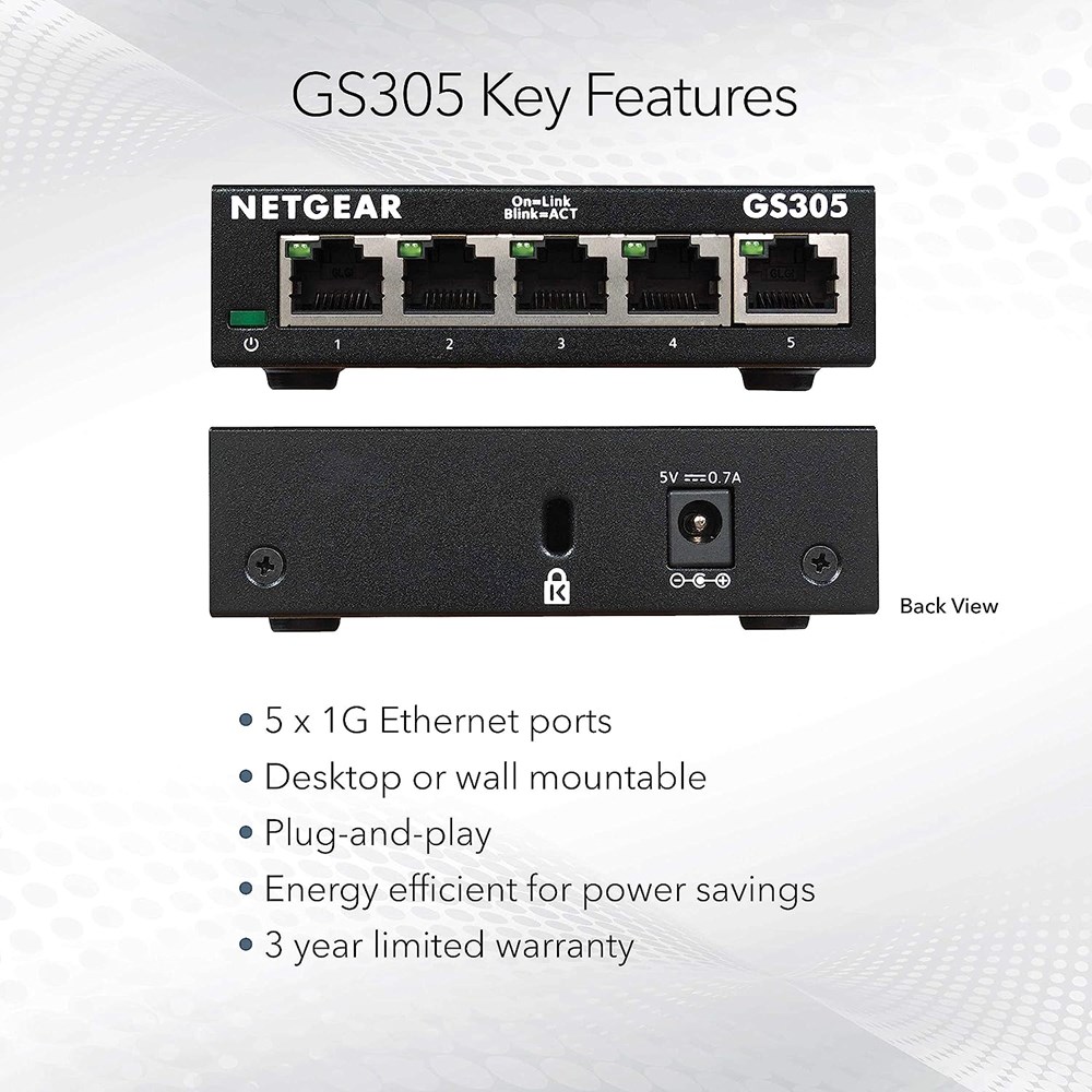 "Buy Online  Netgear ProSafe 5-Port Gigabit Ethernet Unmanaged Switch Networking"