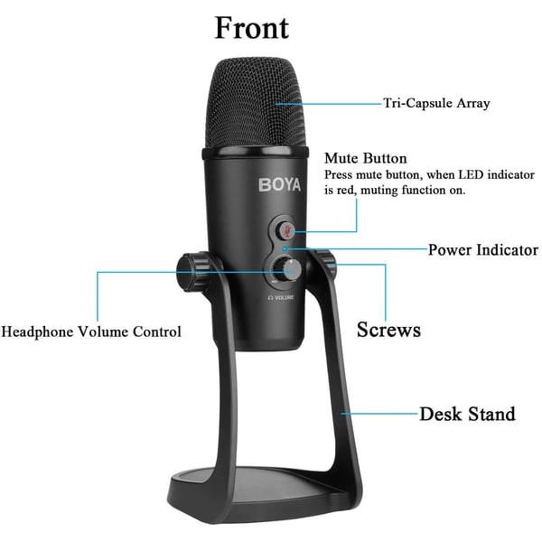 "Buy Online  BOYA BY-PM700 Table Stand USB Condenser Cardiod Microphone for Windows Mac Laptop PC Computer Broadcast Podcast Conference Mic Peripherals"