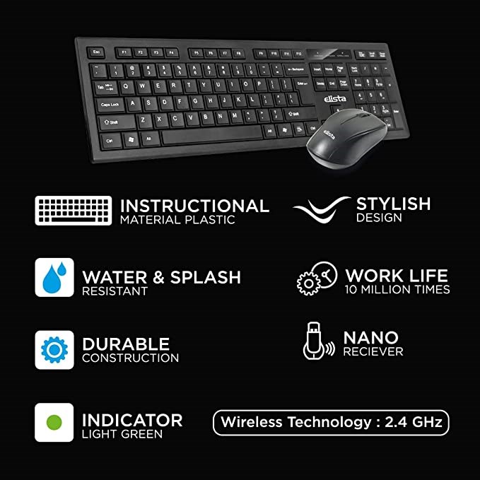 "Buy Online  Elista Wireless Keyboard and Mouse Combo I Window-7/ Window-8/Window-10/Linux/Mac Peripherals"