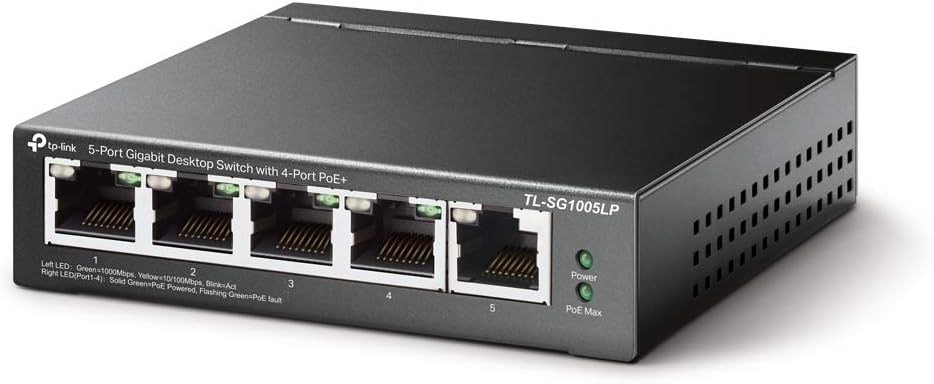 "Buy Online  TP-Link PoE Switch 5-Port Gigabit| 4 PoE+ ports up to 30 W for each PoE port and 40 W for all PoE ports| Metal Casing| Plug and Play| Ideal for IP Surveillance and Access Point(TL-SG1005LP) Networking"