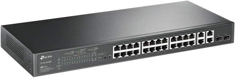 "Buy Online  TP-Link SL2428P JetStream 24-Port 10/100Mbps + 4-Port Gigabit Smart Switch with 24-Port PoE+ (24 PoE+ Ports + 4 Gigabit RJ45 Ports + 2 Combo Gigabit SFP slots| 250W| Rackmount) Networking"