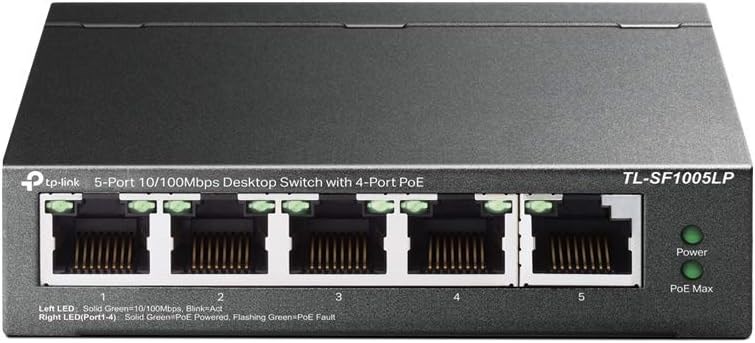 "Buy Online  TP-Link PoE Switch 5-Port 100 Mbps| 4 PoE ports up to 15.4 W for each PoE port and 41 W for all PoE ports| Metal Casing| Plug and Play| Ideal for IP Surveillance and Access Point(TL-SF1005LP) Networking"