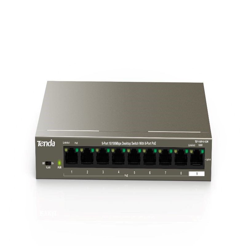 "Buy Online  Tenda 9-Port Fast Unmanaged Switch With 8-Port PoE TEF1109P-8-102W Networking"