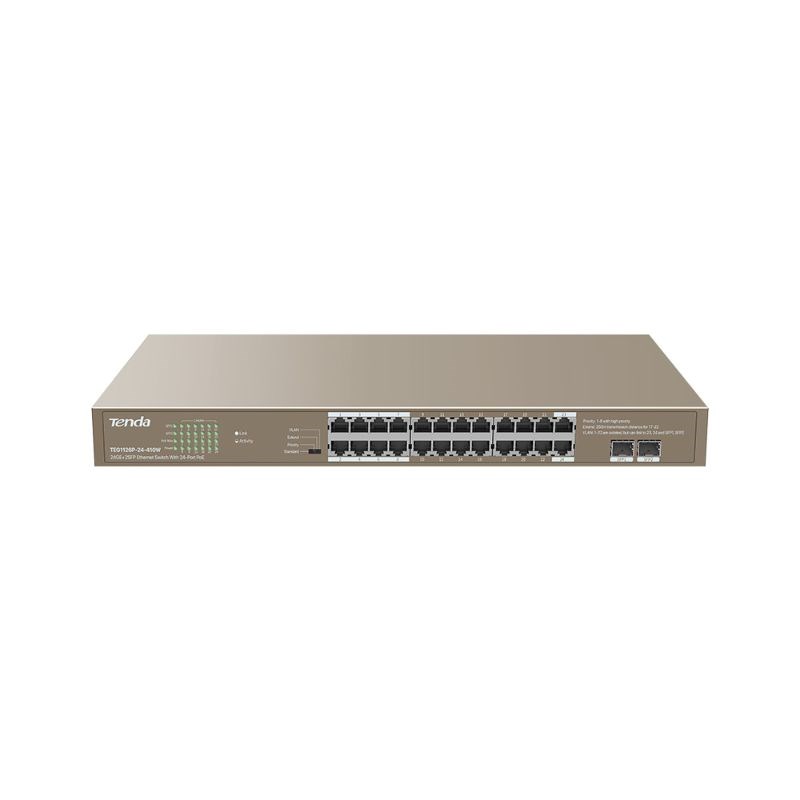 "Buy Online  Tenda 24-Port GE+2SFP Port Switch with 24-Port PoE TEG1126P-24-410W Networking"