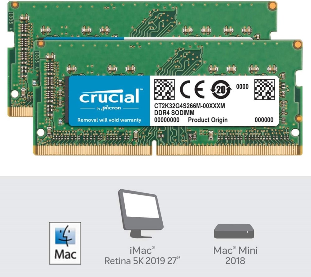 "Buy Online  Crucial 64GB Kit (2x32GB) DDR4-2666 SODIMM for Mac CL19 (16Gbit) Peripherals"