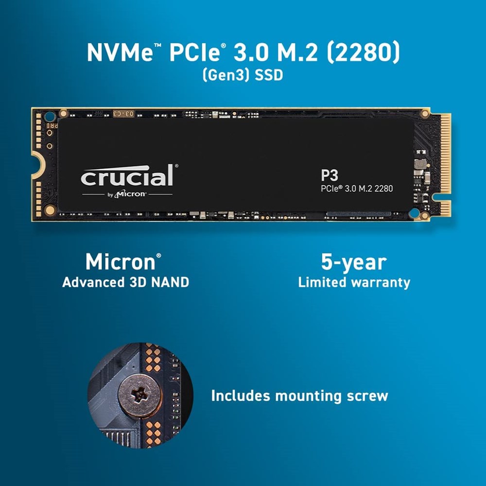 "Buy Online  Crucial P3 500GB 3D NAND NVMe PCIe M.2 SSD Tray Peripherals"