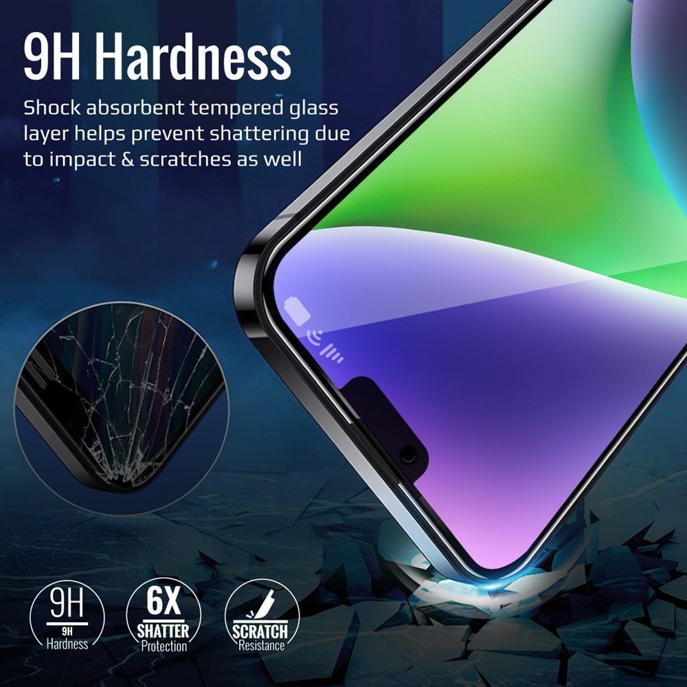 "Buy Online  Promate Privacy Glass Screen Protector for iPhone 14 Plus with Silicone Bumper and Shatter ProtectionI Aegis-i14Plus Mobile Accessories"