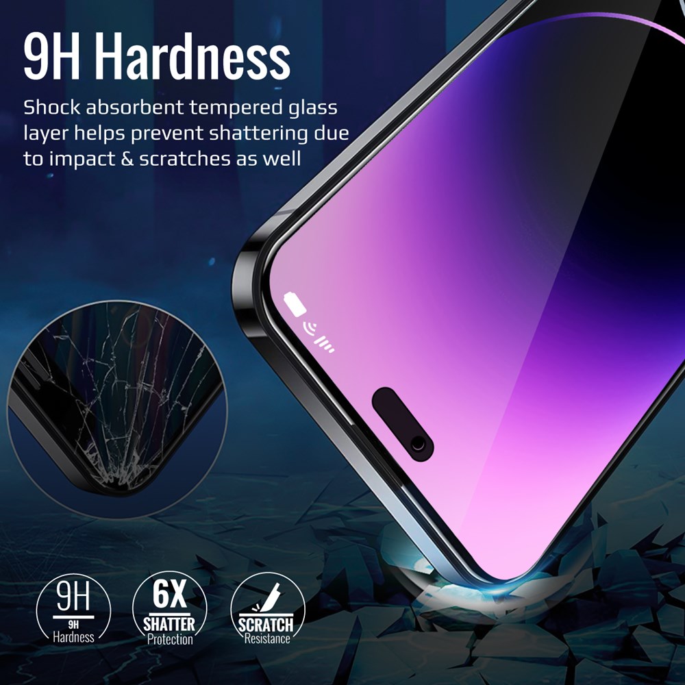 "Buy Online  Promate Privacy Glass Screen Protector for iPhone 14 Pro Max with Silicone Bumper and Shatter ProtectionI Aegis-i14ProMax Mobile Accessories"