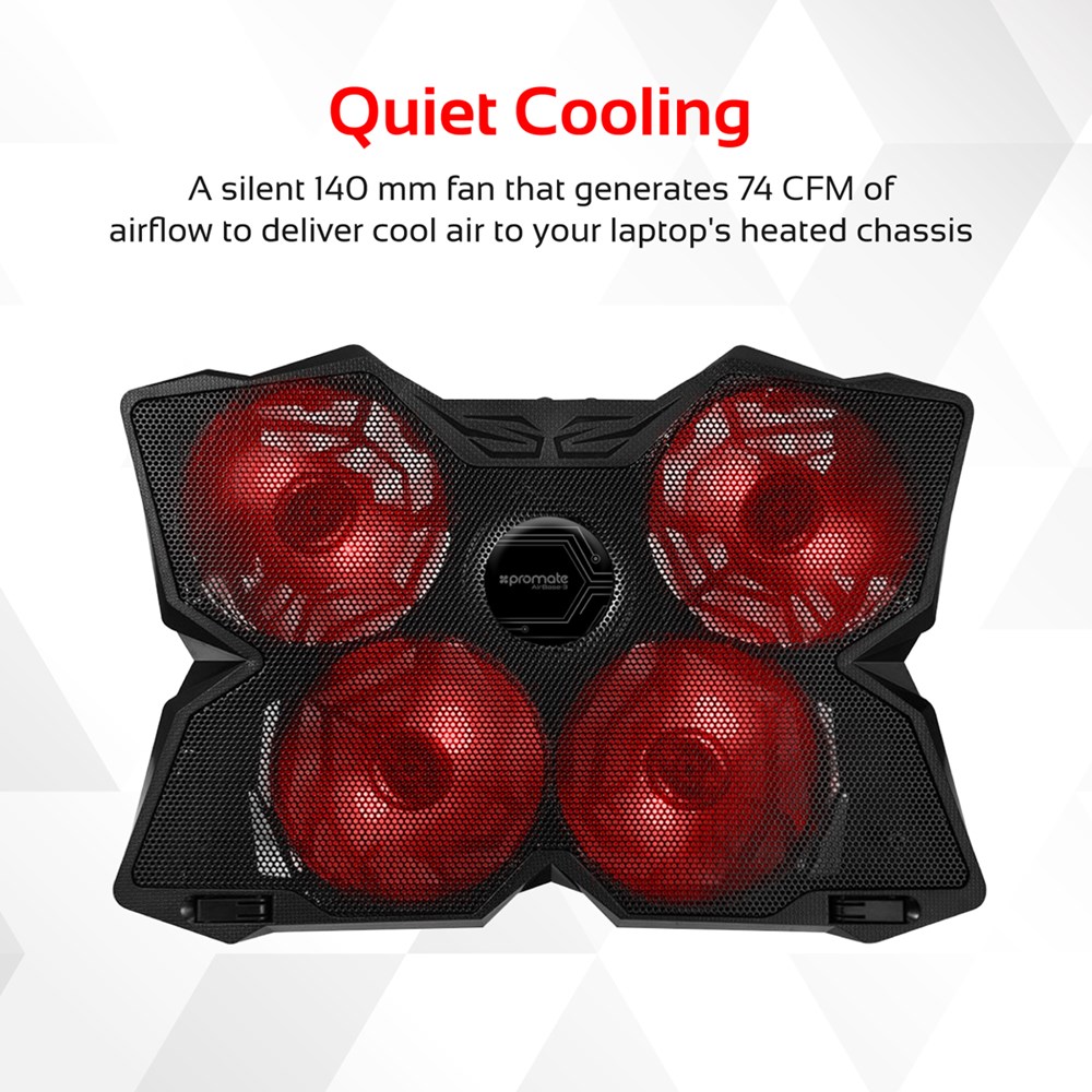 "Buy Online  Promate Gaming Laptop Cooling Pad I Ergonomic High-Speed Laptop Cooling Pad with 4 Silent Cooling Fan I Dual USB Port I Adjustable Height I LED Speed Display I Cable Organizer and Ani-Slip Grip for Laptops up to 17 Inch I AirBase-3.Black Accessories"