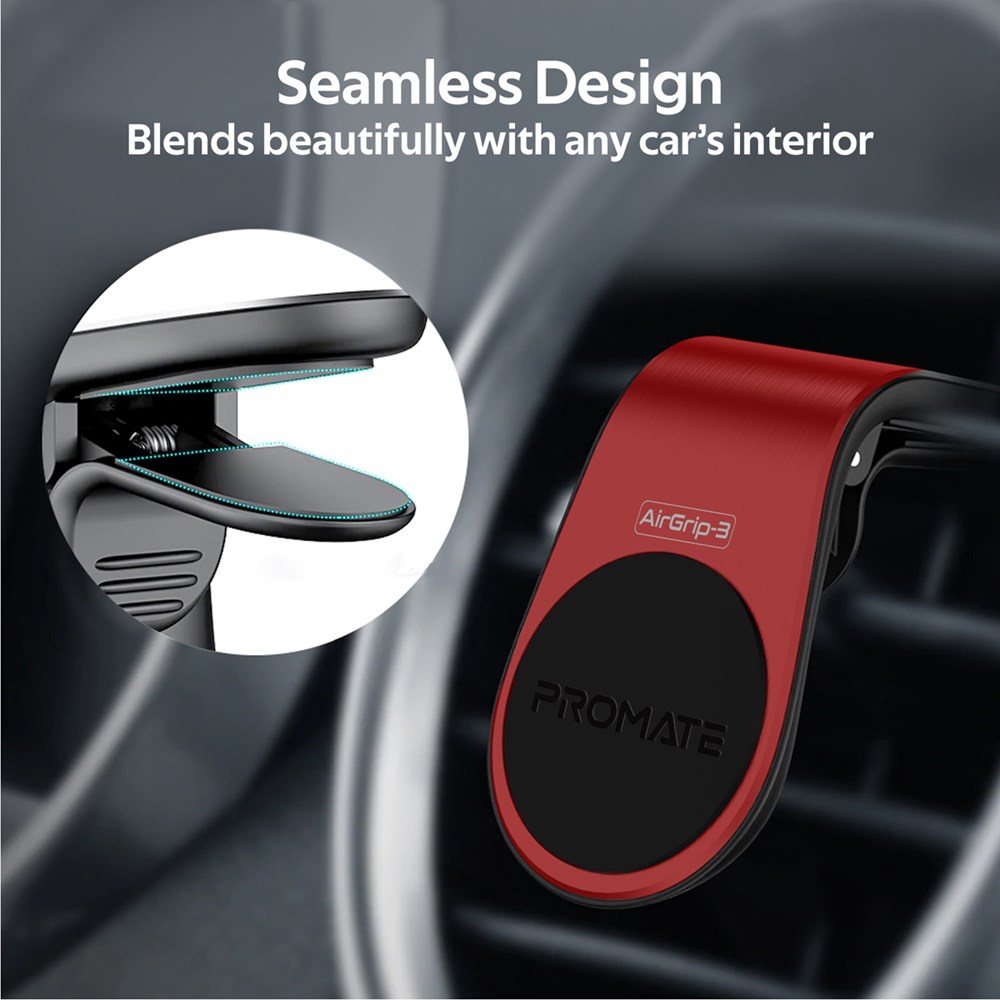 "Buy Online  Promate AC Vent Phone Holder I Universal Air Vent Magnetic Holder with Quick Clip Mounting I Secure Vent Grip I Anti-Slip and 360 Degree Rotation Phone Car Mount for Smartphones I GPS I AirGrip-3 Red Mobile Accessories"