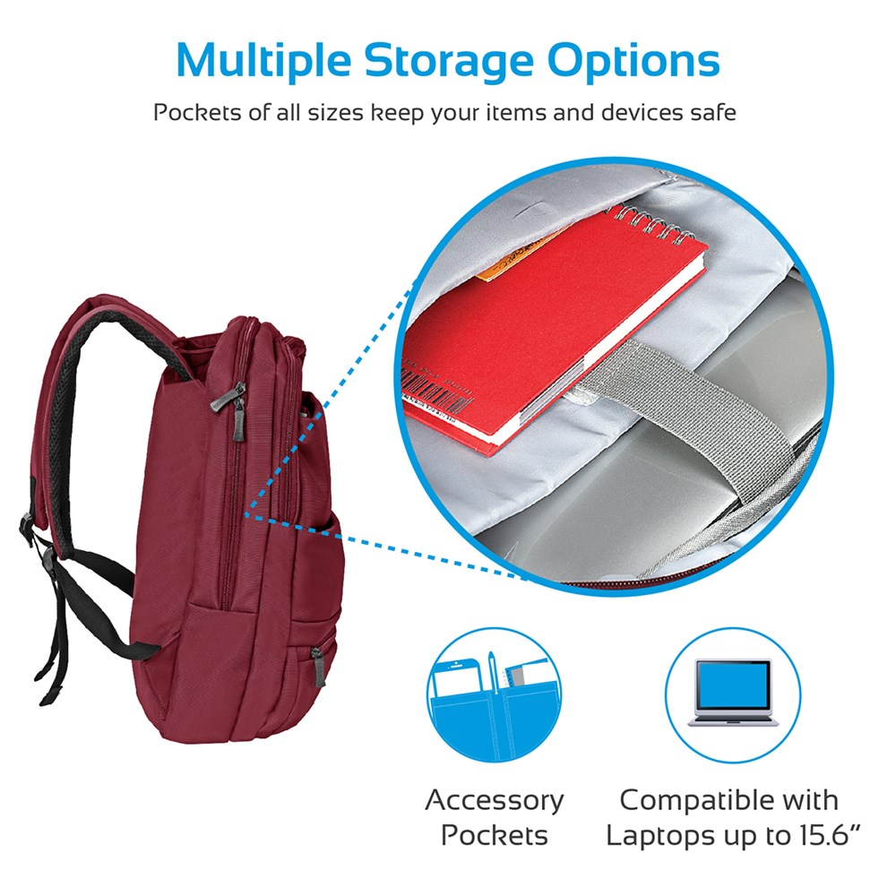 "Buy Online  Promate Laptop BackpackI Slim Lightweight Dual Pocket Water Resistance Backpack Red Accessories"