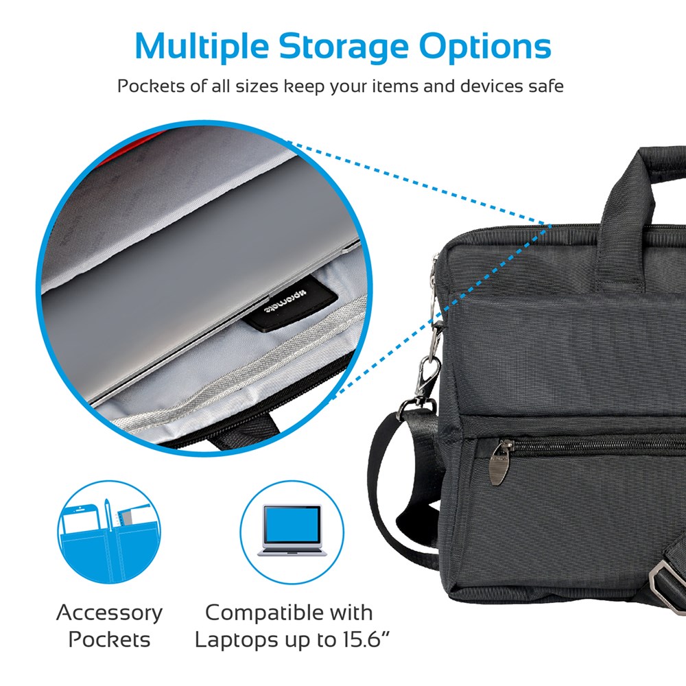 "Buy Online  Promate Messenger Bag LaptopI Multifunction Shoulder Messenger Bag with Multiple Storage Pocket Black Accessories"