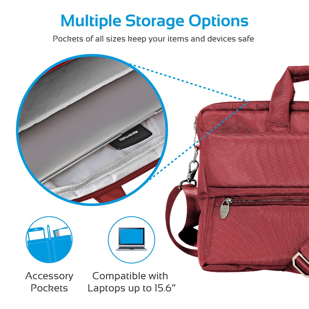 "Buy Online  Promate Messenger Bag LaptopI Multifunction Shoulder Messenger Bag with Multiple Storage Pocket Red Accessories"
