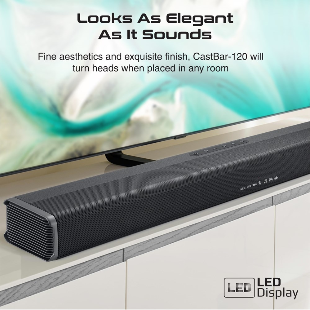 "Buy Online  Promate Soundbar Speaker with 60W SubwooferI Multiple Connectivity and Remote ControlI CastBar-120 Audio and Video"