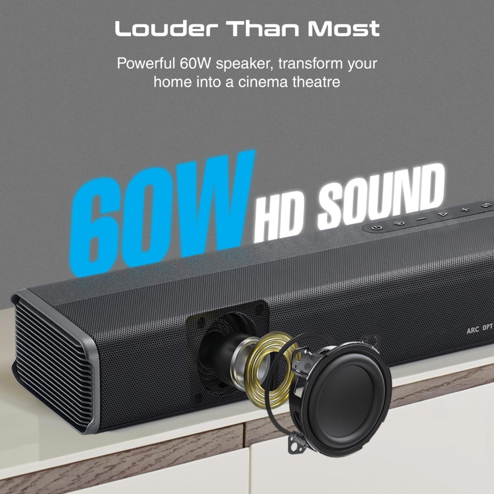 "Buy Online  Promate Soundbar Speaker with Bluetooth v5.0I Sleek DesignI Multiple Connectivity and RemoteI CastBar-60 Audio and Video"