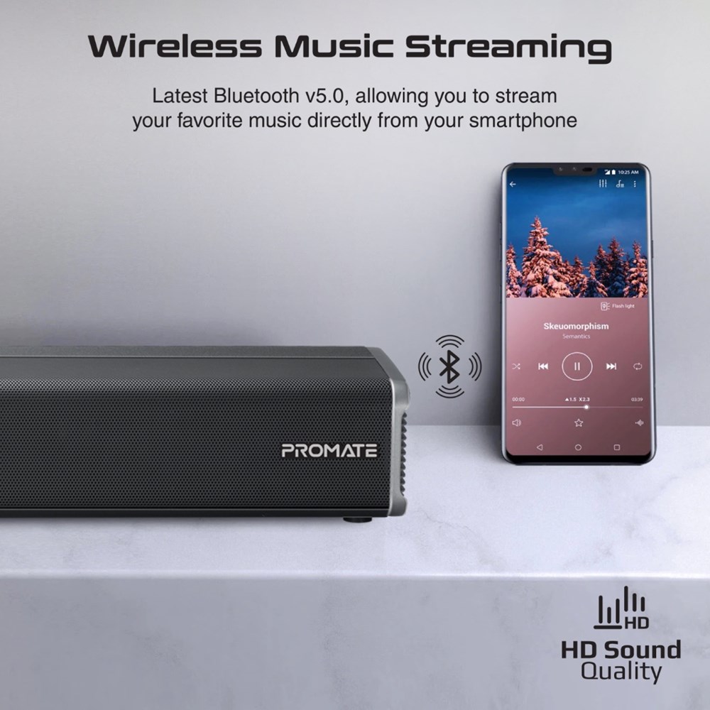 "Buy Online  Promate Soundbar Speaker with Bluetooth v5.0I Sleek DesignI Multiple Connectivity and RemoteI CastBar-60 Audio and Video"