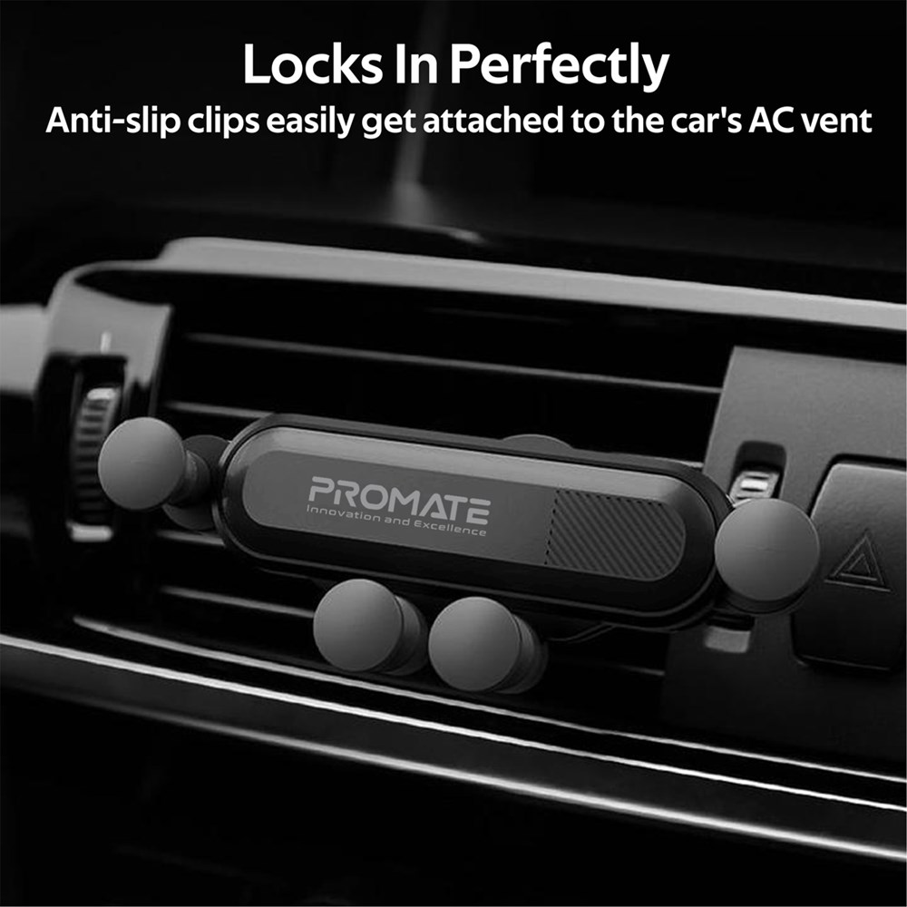 "Buy Online  Promate AC Air Vent Phone Holder I Universal Gravity Anti-Slip AC Vent Grip Mount with 360 Degree Rotation I Flawless Adjustments I Auto Lock and Secure Air Vent Mount for Smartphones I GPS I Mp3 Players I Clutch Grey Mobile Accessories"