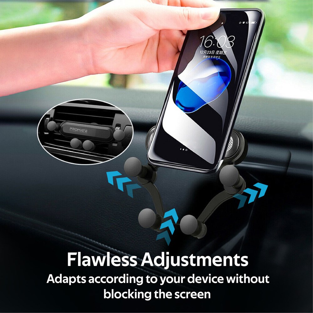 "Buy Online  Promate AC Air Vent Phone Holder I Universal Gravity Anti-Slip AC Vent Grip Mount with 360 Degree Rotation I Flawless Adjustments I Auto Lock and Secure Air Vent Mount for Smartphones I GPS I Mp3 Players I Clutch Grey Mobile Accessories"