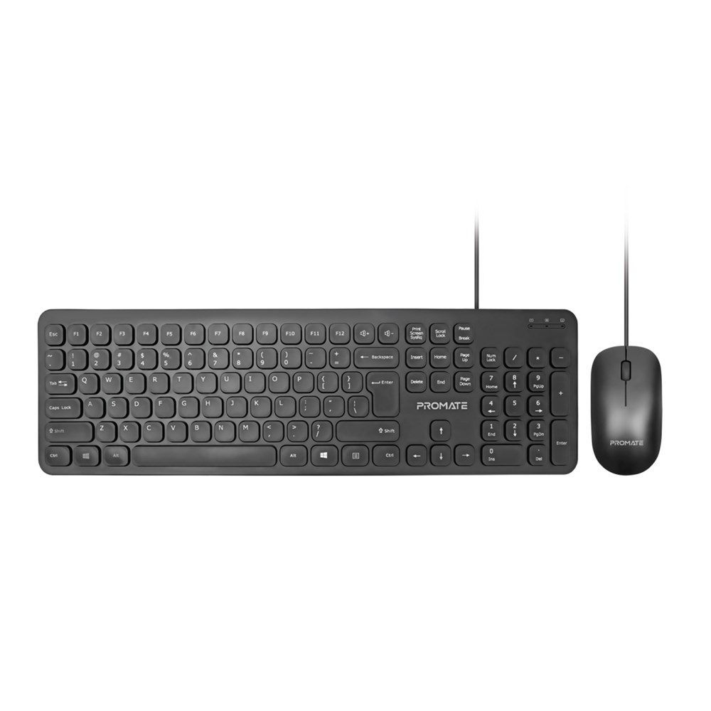"Buy Online  Promate Wired Keyboard with 1200 DPI MouseI 106-Keys QuietI Slim Design and Angled KickstandI COMBO-KM2.EN Peripherals"