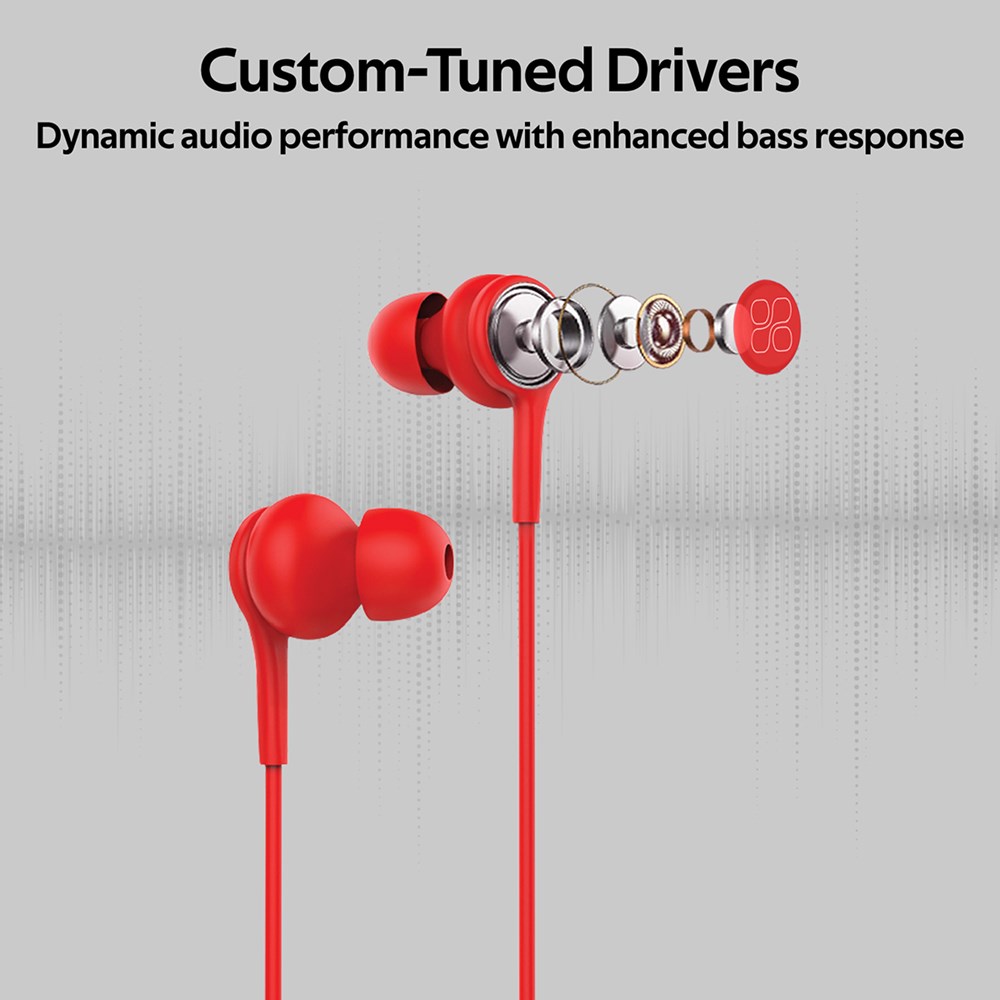 "Buy Online  Promate In-Ear EarphonesI Universal Dynamic Hi-Res Noise Isolating Wired Earphones Red Recorders"