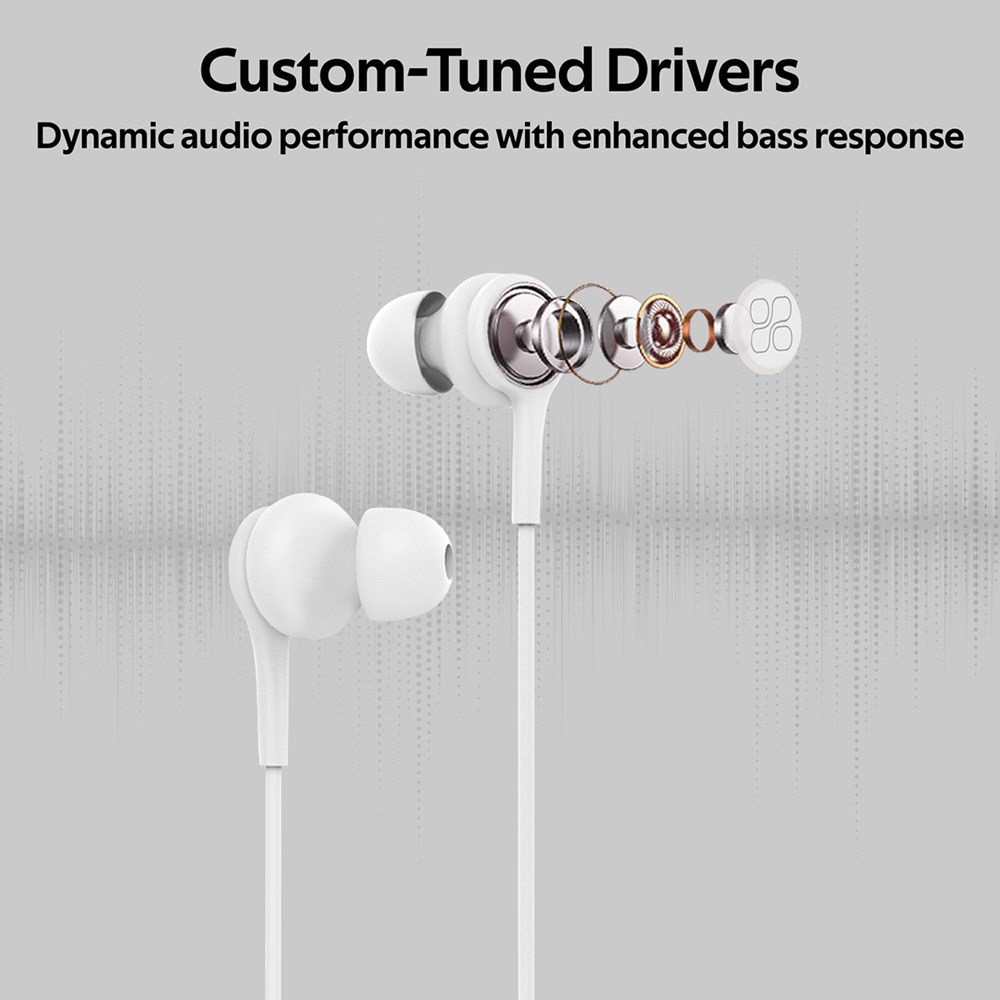 "Buy Online  Promate In-Ear EarphonesI Universal Dynamic Hi-Res Noise Isolating Wired Earphones White Recorders"
