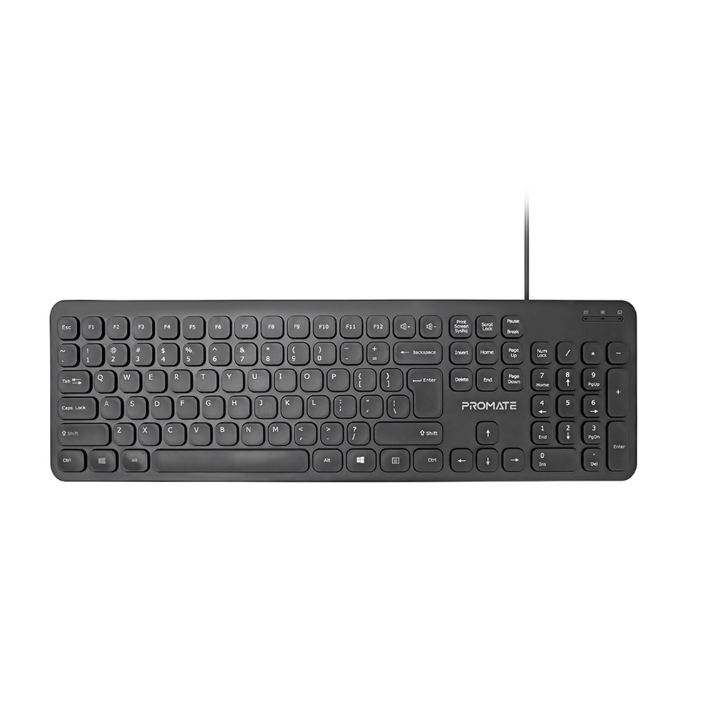 "Buy Online  Promate Wired KeyboardI Ultra-Slim Full-Size 106-Keys Quiet Keyboard English Peripherals"
