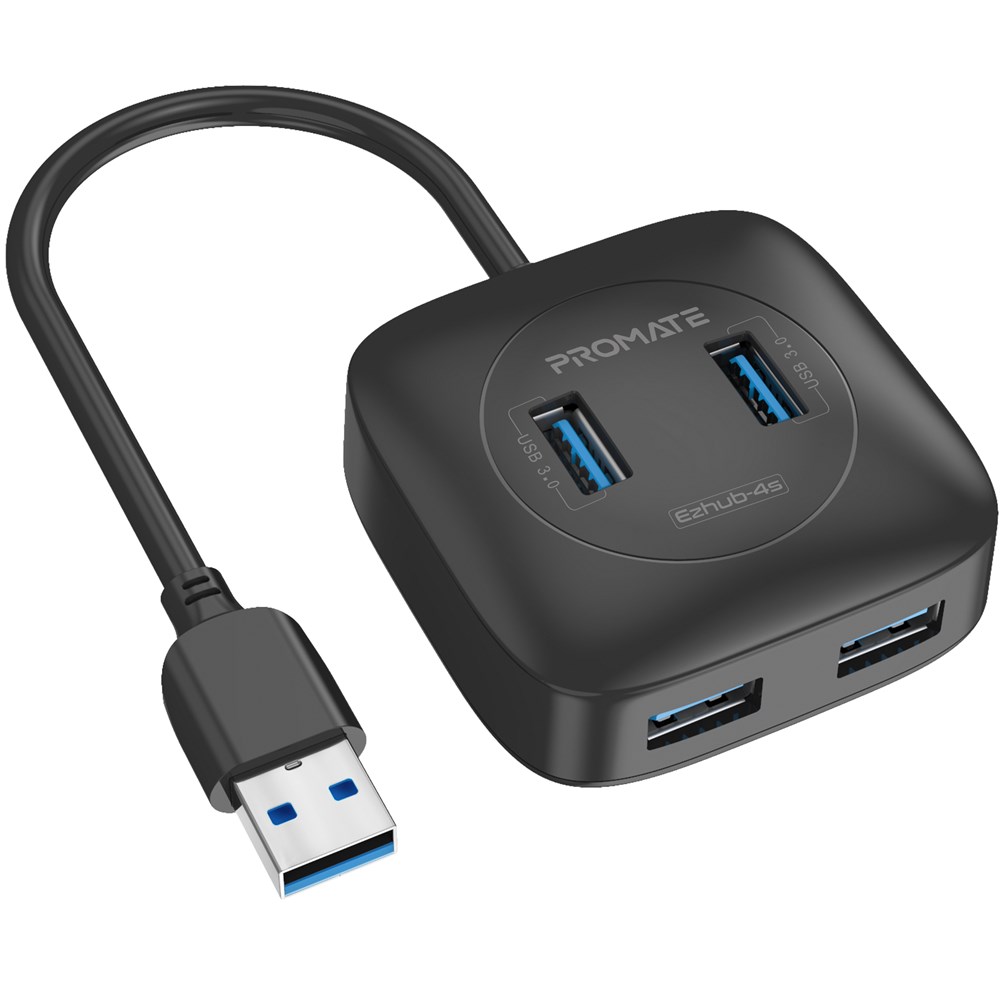 "Buy Online  Promate USB Hub Premium 4 Port USB 3.0 Splitter with Ultra-Fast 5Gbps Sync Charge Hub Built-In USB 3.0 Cable and Over-Current Protection for Mac OS Notebook Windows USB Flash Drive EzHub-4s Black Accessories"