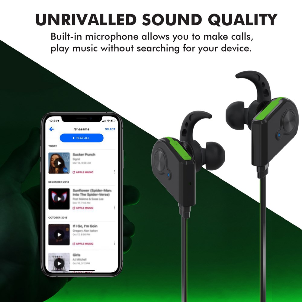 "Buy Online  Promate Magnetic Wireless EarbudsI Sweatproof In-Ear Bluetooth 4.1 Sports Earphones with Multi-Pairing Fluid Green Recorders"