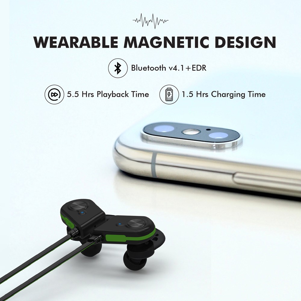 "Buy Online  Promate Magnetic Wireless EarbudsI Sweatproof In-Ear Bluetooth 4.1 Sports Earphones with Multi-Pairing Fluid Green Recorders"