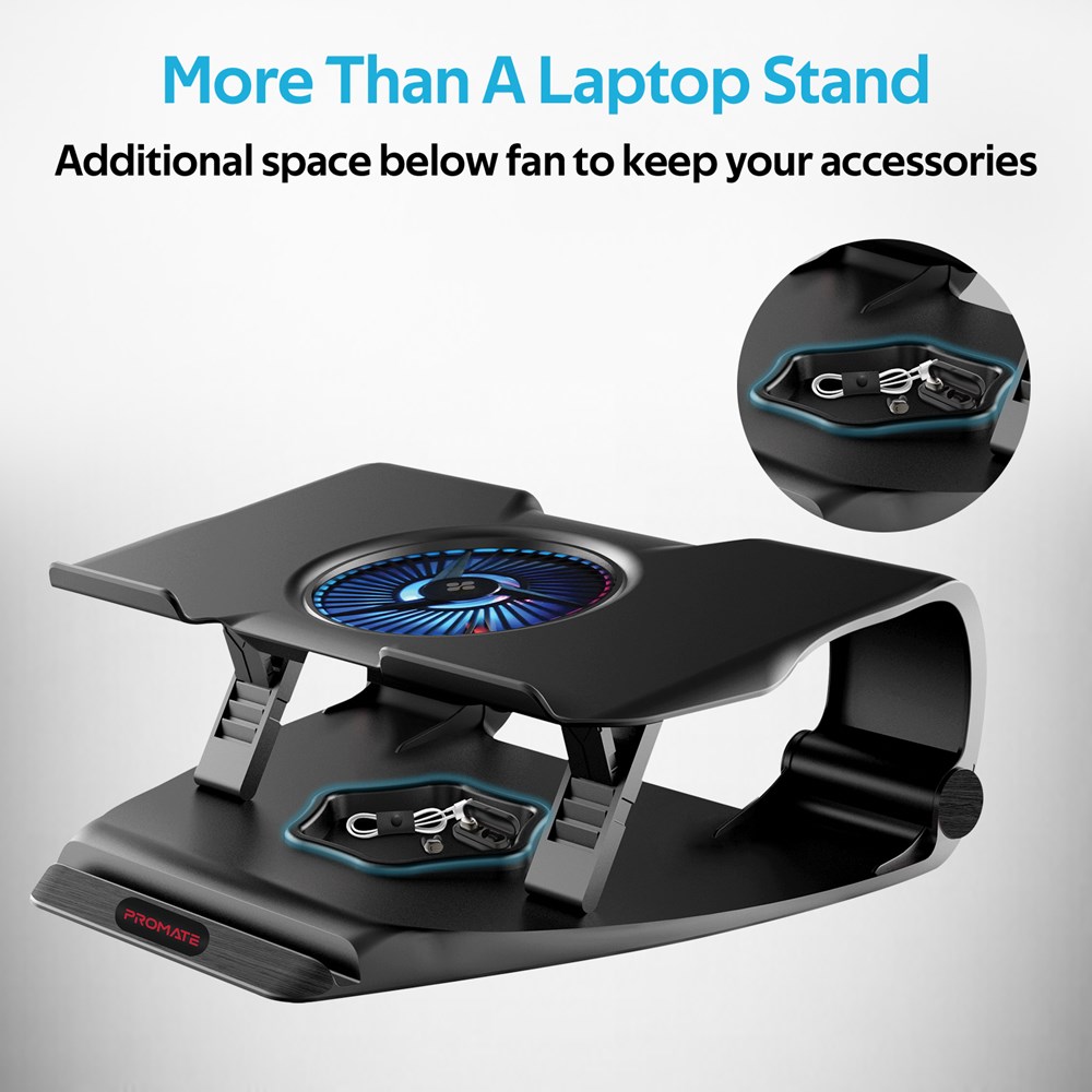 "Buy Online  Promate Laptop Cooling Pad Ergonomic Superior Cooling Gaming Laptop Stand up to 17 inches with Multi-Level Height Quiet Fan Dual USB Port Smart LED Illumination and Built-In Smartphone/Tablet Holder for Laptops Smartphones Tablet FrostBase Accessories"