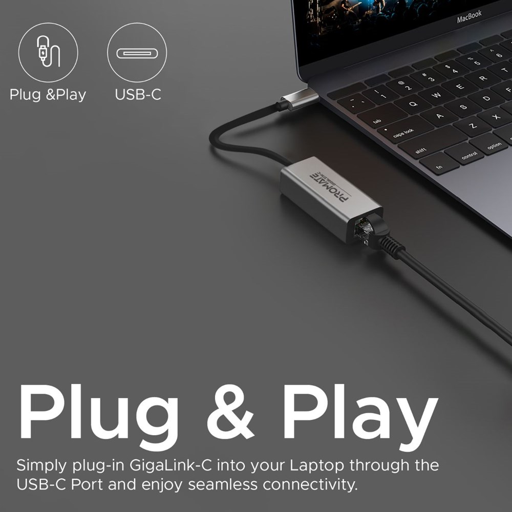 "Buy Online  Promate USB-C to Ethernet Adapter I Aluminium High-Speed USB Type-C to 1Gbps RJ45 Gigabit Ethernet LAN Network Adapter for MacBook Pro I MacBook Air I Surface book I Chromebook I XPS I Samsung S10 I S10+ I GigaLink-C  Grey Accessories"