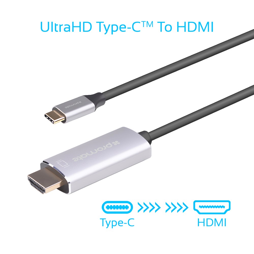"Buy Online  Promate USB-C to HDMI CableI Premium USB Type-C to 4K 60Hz HDMI Cable Adapter (Thunderbolt 3 Compatible) Grey Accessories"