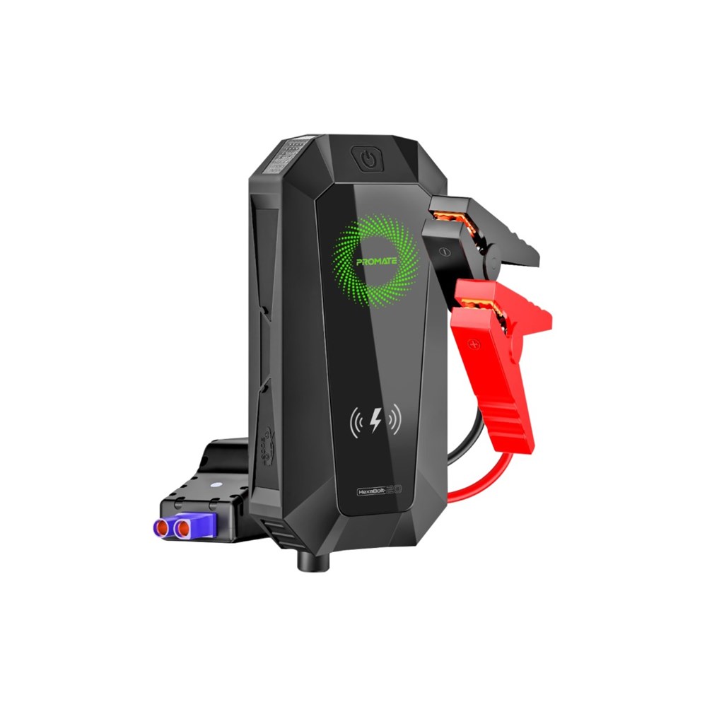 "Buy Online  Promate 1500A/12V Car Jump Starter with 19200mAh Power BankI 10W Qi ChargerI Dual QC 3.0 PortsI HexaBolt-20 Mobile Accessories"