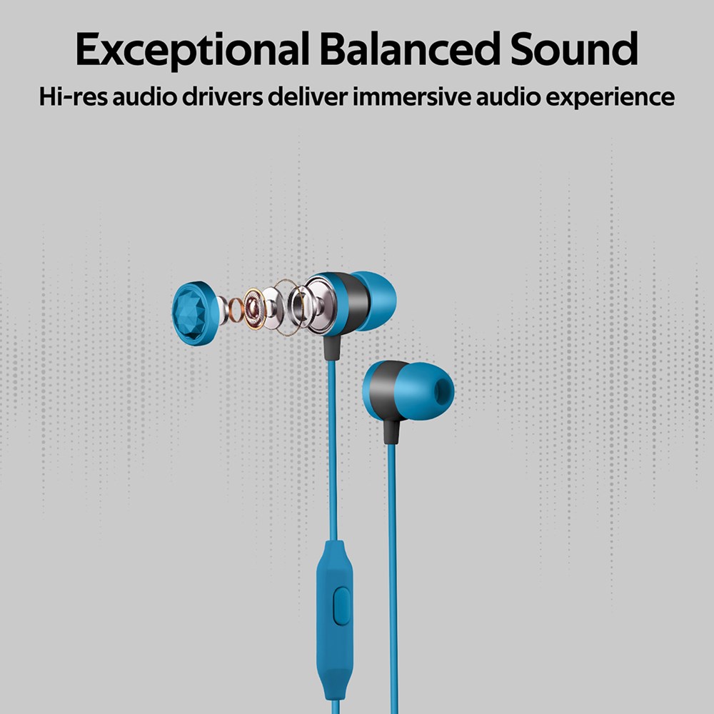 "Buy Online  Promate In-Ear Wired HeadphonesI Premium Metallic Hi-Fi Stereo Wired Earphone with Built-in Mic Blue Recorders"