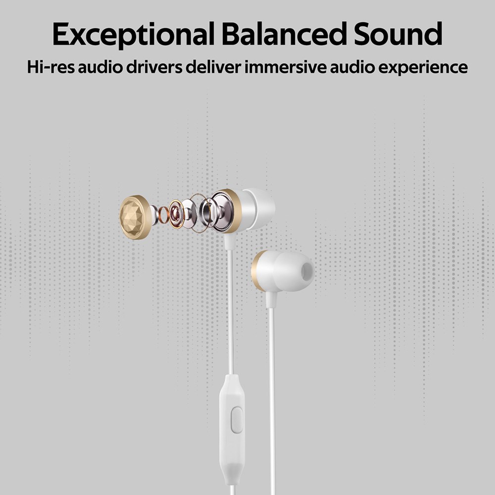 "Buy Online  Promate In-Ear Wired HeadphonesI Premium Metallic Hi-Fi Stereo Wired Earphone with Built-in Mic Gold Recorders"
