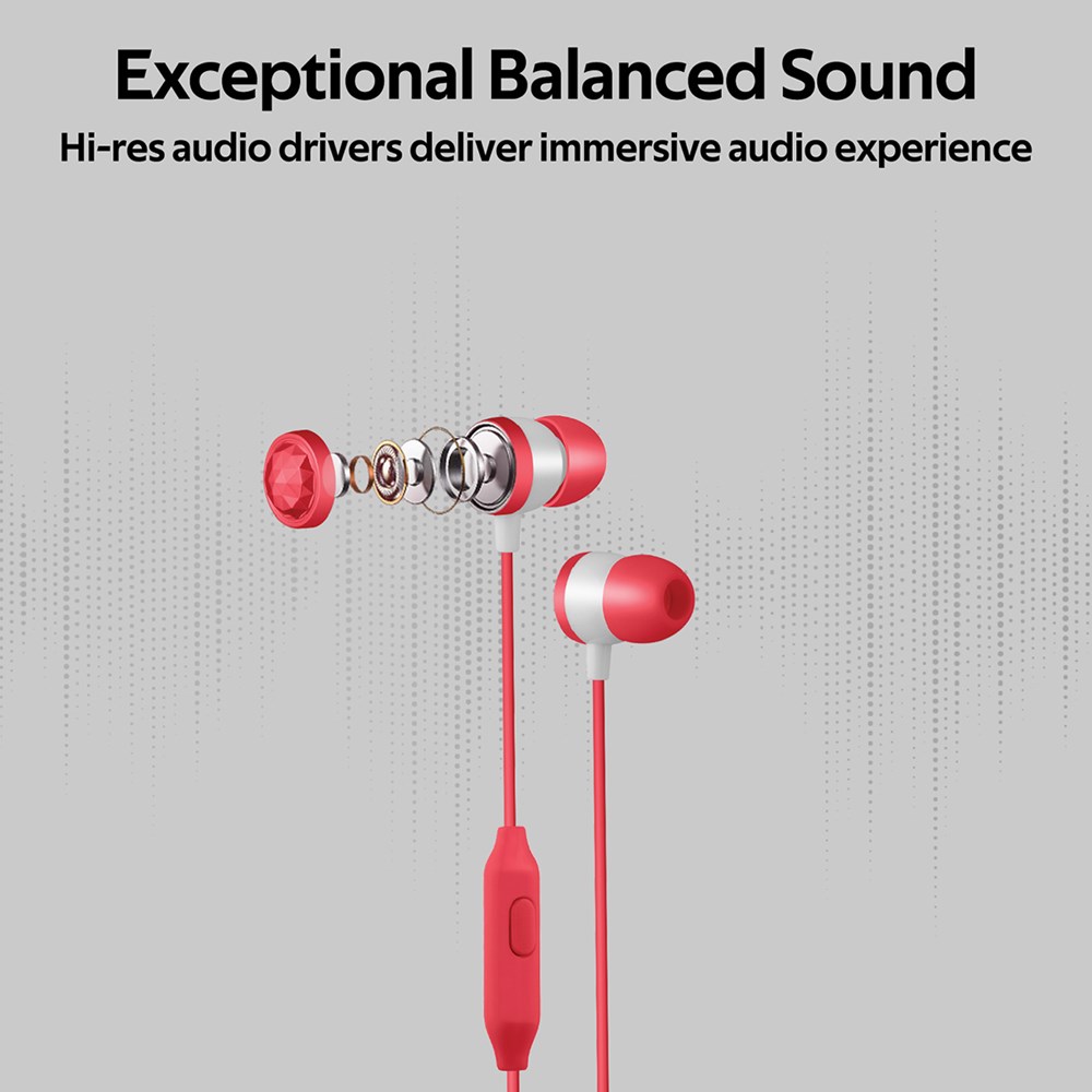 "Buy Online  Promate In-Ear Wired HeadphonesI Premium Metallic Hi-Fi Stereo Wired Earphone with Built-in Mic Red Recorders"