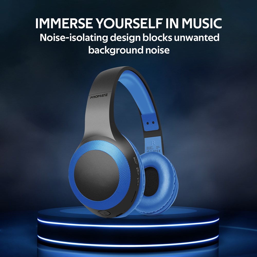 "Buy Online  Promate Bluetooth HeadphoneI Over-Ear Deep Bass Wired/Wireless Headphone with Long Paytime Blue Recorders"