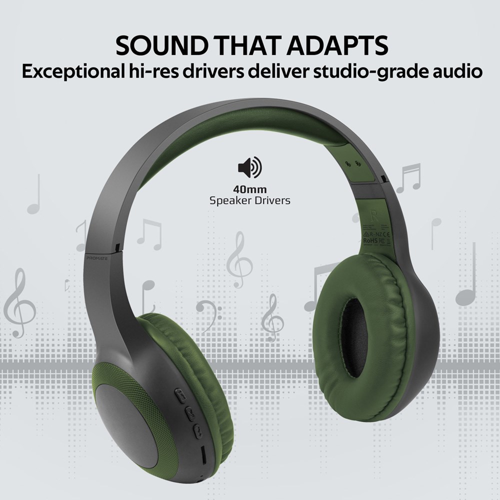 "Buy Online  Promate Bluetooth HeadphoneI Over-Ear Deep Bass Wired/Wireless Headphone with Long Paytime Green Recorders"