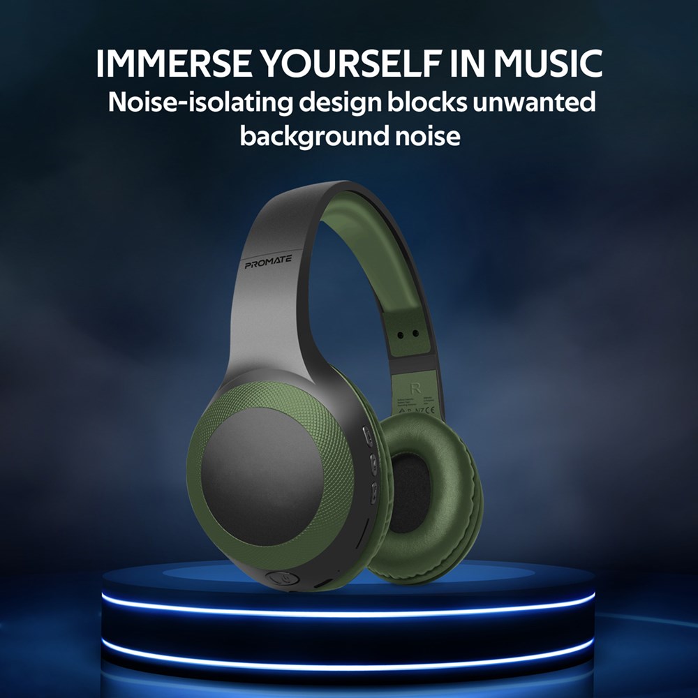 "Buy Online  Promate Bluetooth HeadphoneI Over-Ear Deep Bass Wired/Wireless Headphone with Long Paytime Green Recorders"