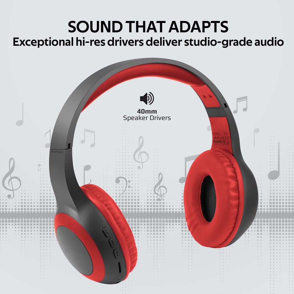 "Buy Online  Promate Bluetooth HeadphoneI Over-Ear Deep Bass Wired/Wireless Headphone with Long Paytime Red Recorders"