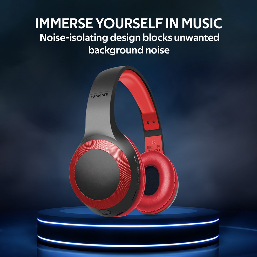 "Buy Online  Promate Bluetooth HeadphoneI Over-Ear Deep Bass Wired/Wireless Headphone with Long Paytime Red Recorders"