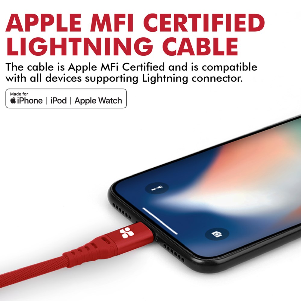 "Buy Online  Promate MFi Certified Lightning Cable Red Accessories"