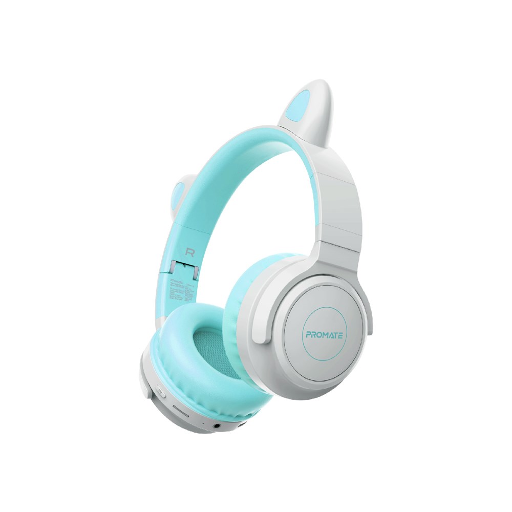 "Buy Online  Promate Kids Wireless Bluetooth Headphones with LED Cat EarsI Safe Volume LimitI MicI AUXI TF Card SlotI Panda Aqua Bluetooth Headsets & Earbuds"