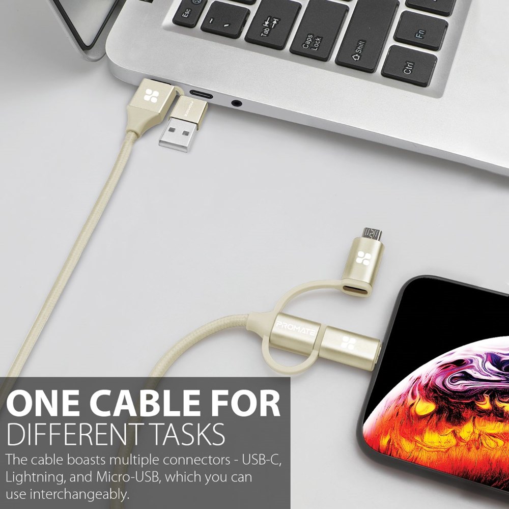 "Buy Online  Promate 6-In-1 Multi Charging Cable Gold Accessories"