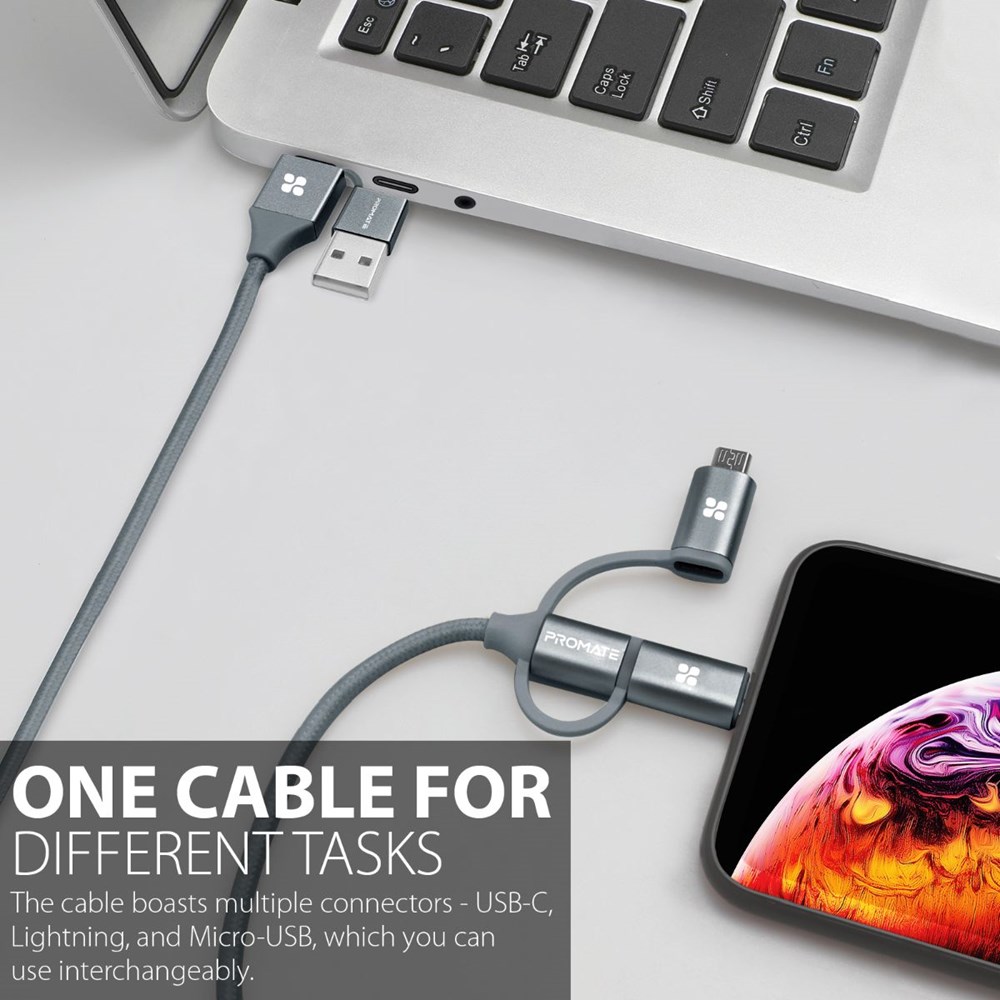 "Buy Online  Promate 6-In-1 Multi Charging Cable Grey Accessories"