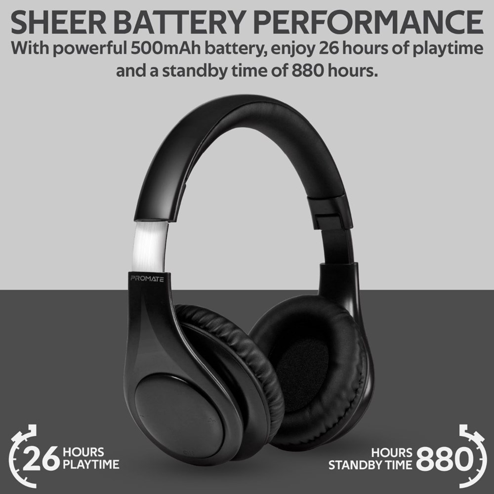 "Buy Online  Promate Foldable Wireless HeadphonesI Over-Ear Sweat-Proof Bluetooth 5.0 Hi-Fi Black Recorders"