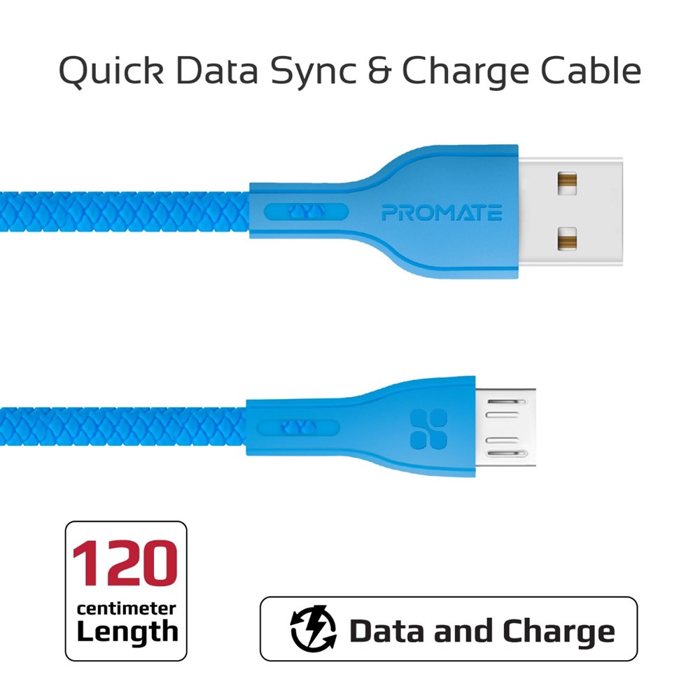 "Buy Online  Promate Micro-USB Cable High-Quality Anti-Break Micro USB to USB 2.0 Cable Blue Accessories"