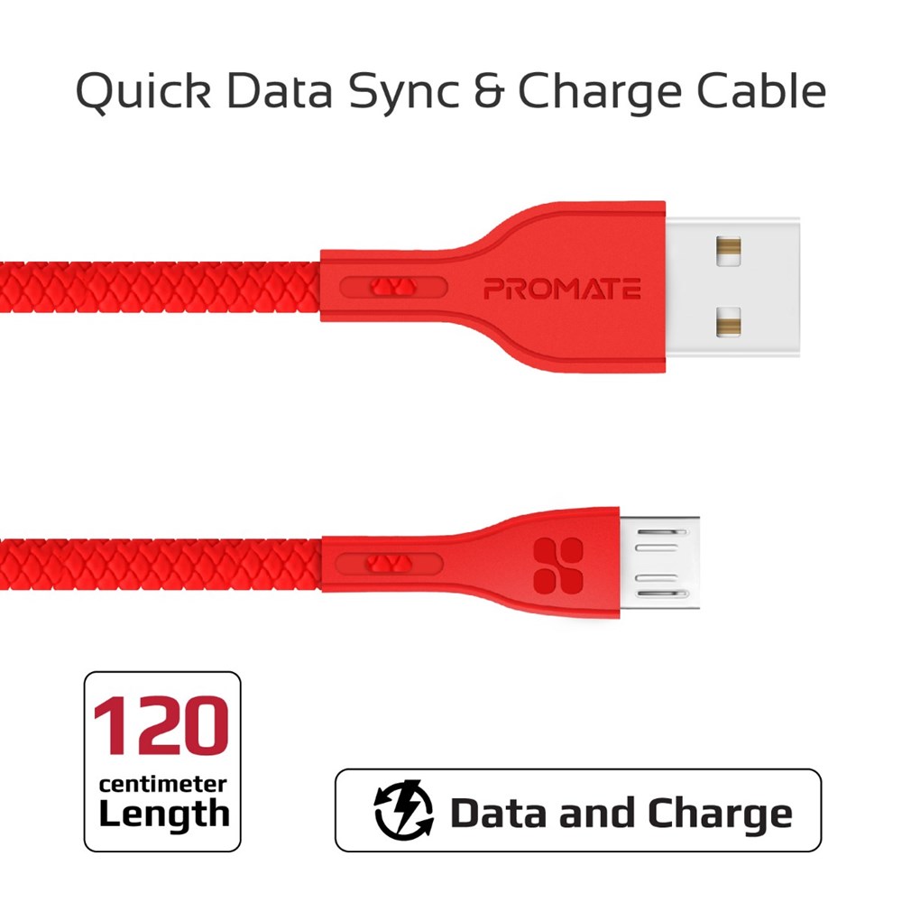 "Buy Online  Promate Micro-USB Cable High-Quality Anti-Break Micro USB to USB 2.0 Cable Red Accessories"